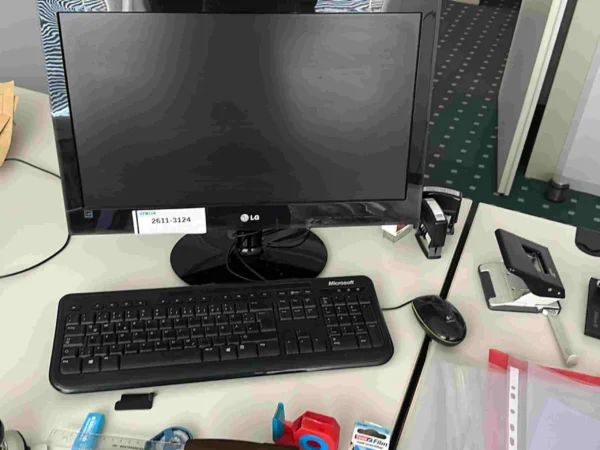 EDV-Arbeitsplatz mit Monitor LG, desktop-PC LG, Tastatur, Maus