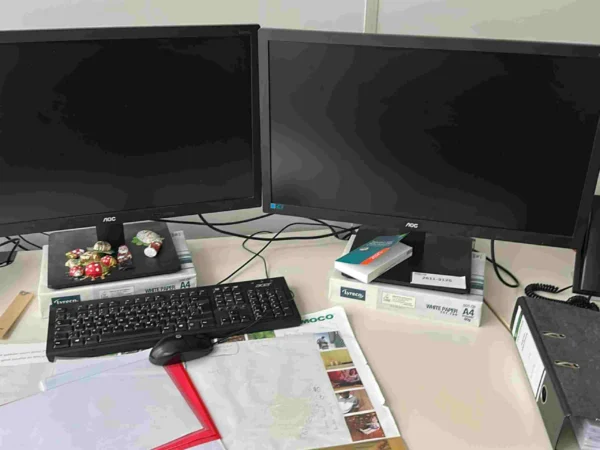 EDV-Arbeitsplatz mit 2 Monitore, Mini-PC HP, Tastatur, Maus